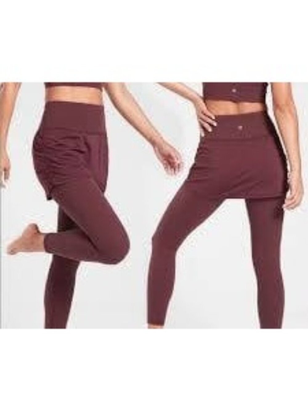 Athleta Elation 2-in-1 Skirt Crop Leggings Size Small Wine Color Yoga